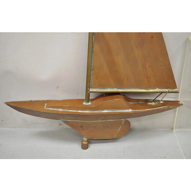Vintage Folk Art Copper Sailboat Ship Weathervane For Sale - Image 4 of 10