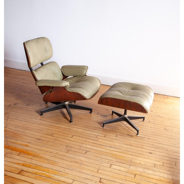 1960s Herman Miller Eames Lounge Chair and Ottoman, Sage Green Leather, 1963 For Sale - Image 5 of 13