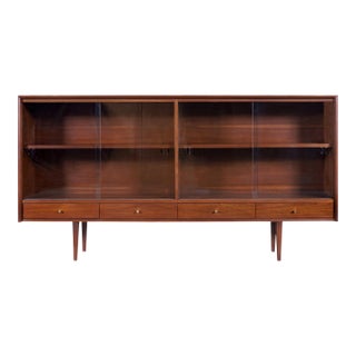 1960s Mid-Century Walnut Credenza or Bookcase With Glass Doors by Merton Gershun For Sale