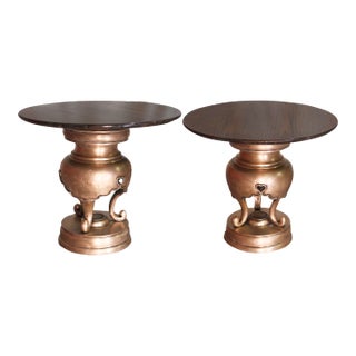 18th Century Chinese Cast Bronze Tripod Censers Modified With Tabletops - a Pair For Sale