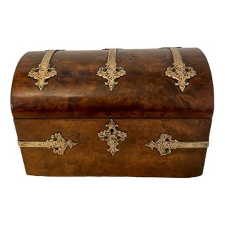 Victorian Burr Walnut and Brass Mounted Tea Caddy, 1860s For Sale
