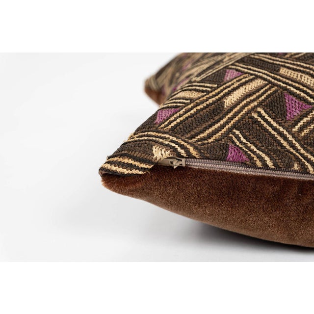 Pair of Custom Lumbar Cushions From Vintage African Kuba Cloth For Sale - Image 11 of 12