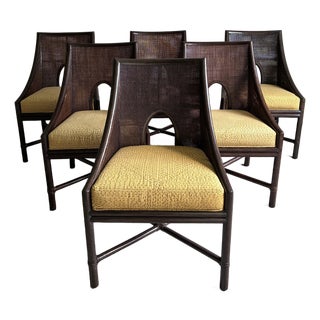 Late 20th Century Set of 6 Barbara Barry for McGuire Tobacco Cane Dining Chairs For Sale