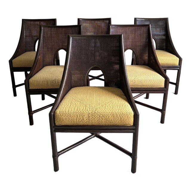 Late 20th Century Set of 6 Barbara Barry for McGuire Tobacco Cane Dining Chairs For Sale