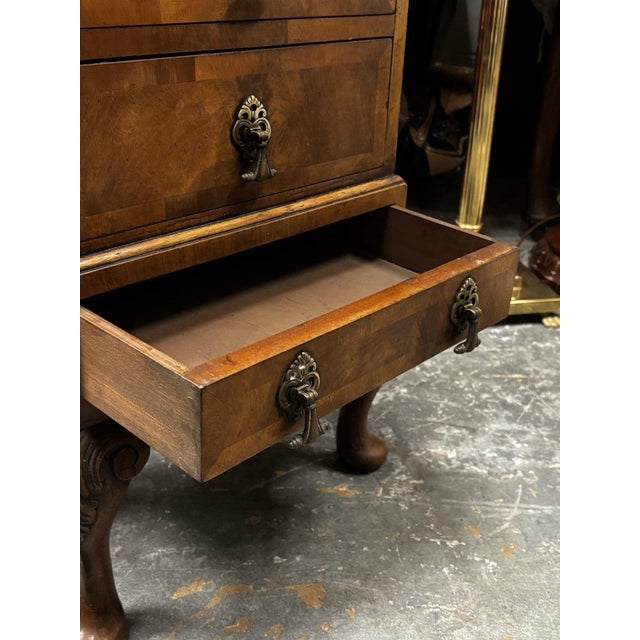 Wood Small Art Deco Walnut Chest of Drawers with Brass Handles For Sale - Image 7 of 10