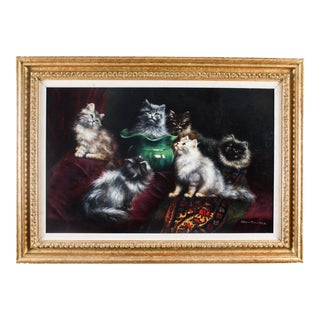 Agnes Augusta Talboys, Pussies in Conference, 19th Century, Oil on Canvas, Framed For Sale