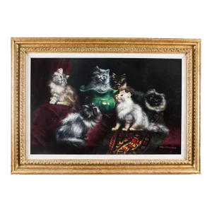 Agnes Augusta Talboys, Pussies in Conference, 19th Century, Oil on Canvas, Framed