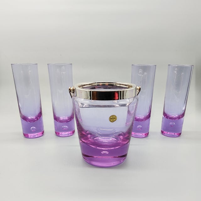Purple Vintage Crystal Set with Ice Bucket and 4 Glasses from VB Kristall, 1970s, Set of 5 For Sale - Image 8 of 8