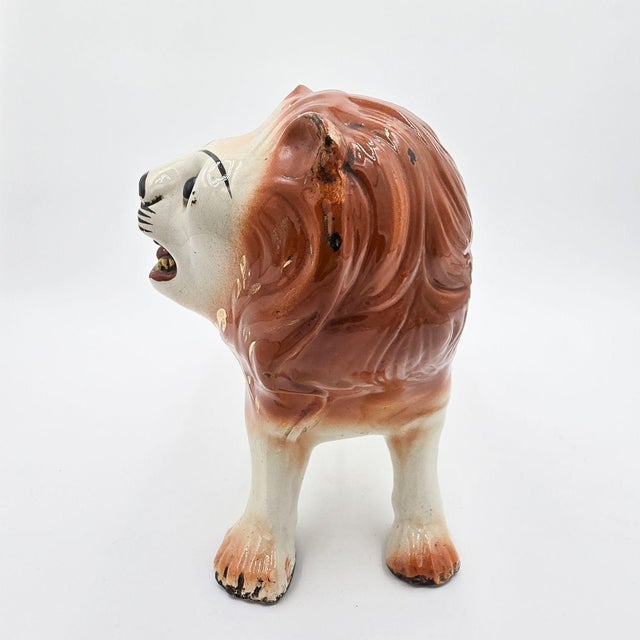 Pair of Staffordshire Striding Lions For Sale - Image 4 of 10