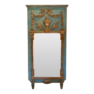 19th Century French Neo-Classical Carved and Parcel Gilt Trumeau Mirror