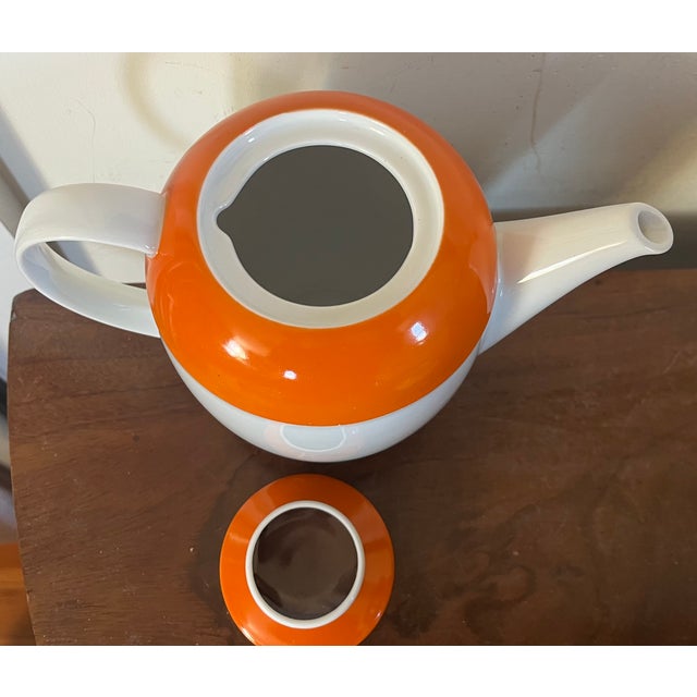 Eschenbach Bavaria Mid-Century Modern Porcelain Teapot or Coffee Pot With Brown and Orange Stripes For Sale - Image 14 of 16