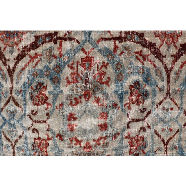 Antique Persian Tabriz Floral Circular Design in Ivory, Lt. Blue, Red, Brown 7'3 X 11'3 For Sale - Image 17 of 18