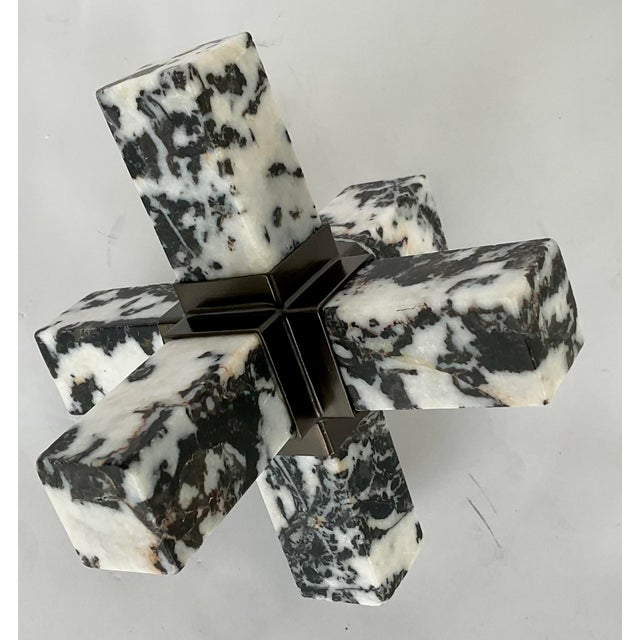 Modern Revelation Modern Black and White Zebra Stone Double Cross Sculpture For Sale - Image 3 of 4