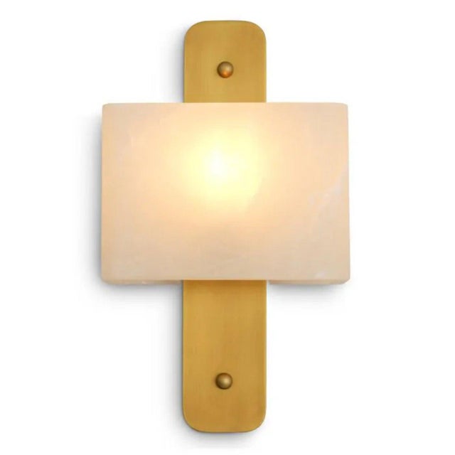 Modern Antique Modernist Brass & Alabaster Wall Lamps, Set of 2 For Sale - Image 3 of 10