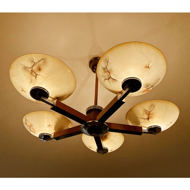 Art Deco Pendant Light in Wood and Glass, 1930s For Sale - Image 11 of 18