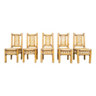 Boho Chic Chunky Bamboo Dining Chairs, 1960, Set of 5 For Sale