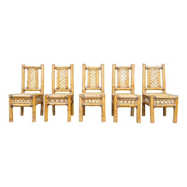Boho Chic Chunky Bamboo Dining Chairs, 1960, Set of 5 For Sale
