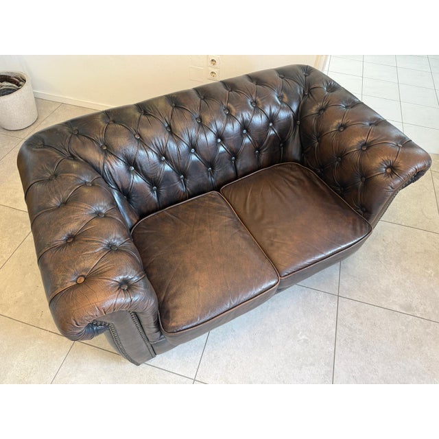 Chesterfield Two-Seater Club Sofa in Brown, Austria For Sale - Image 10 of 14