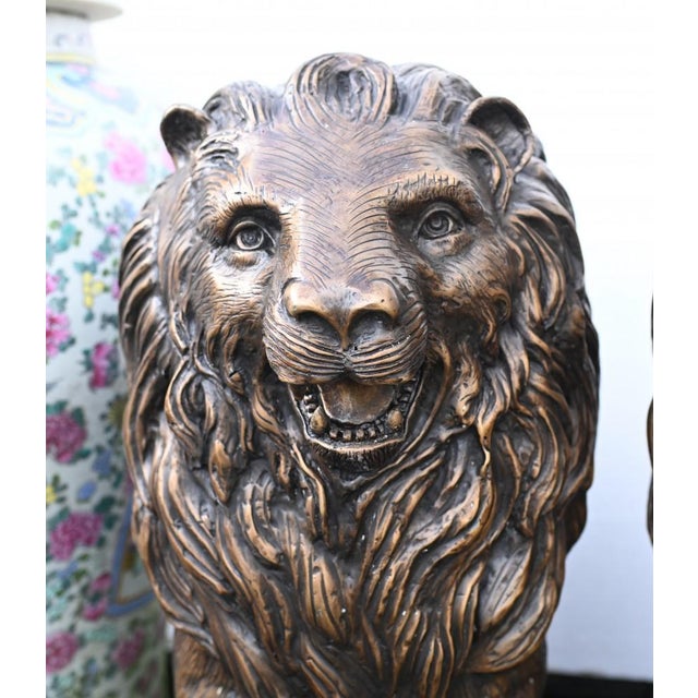 Bronze Lion Gatekeeper Statues Guard Casting Lions, Set of 2 For Sale - Image 3 of 11