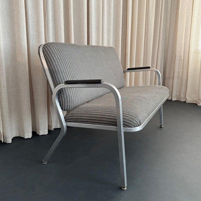 Wood 1940s Machine Age Industrial Aluminum Frame Loveseat by GoodForm For Sale - Image 7 of 10