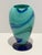 Italian Carlo Moretti Murano Art Glass Vase Aqua Teal Cobalt Swirl Signed Labeled For Sale - Image 3 of 9