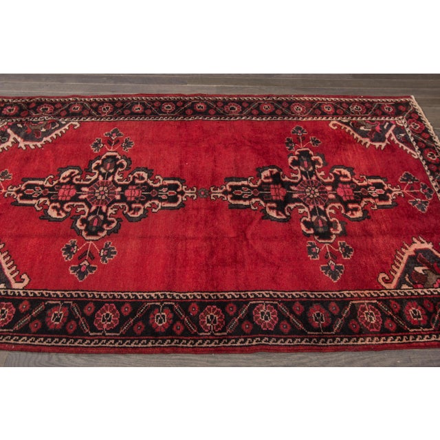 Mid 20th Century Red Vintage Hamadan Handmade Wool Rug For Sale - Image 5 of 8