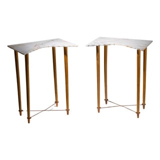 Mid 20th Century Pair of Wall Consoles with Marble Tops, attributed to Ugo la Pietra, Italy For Sale