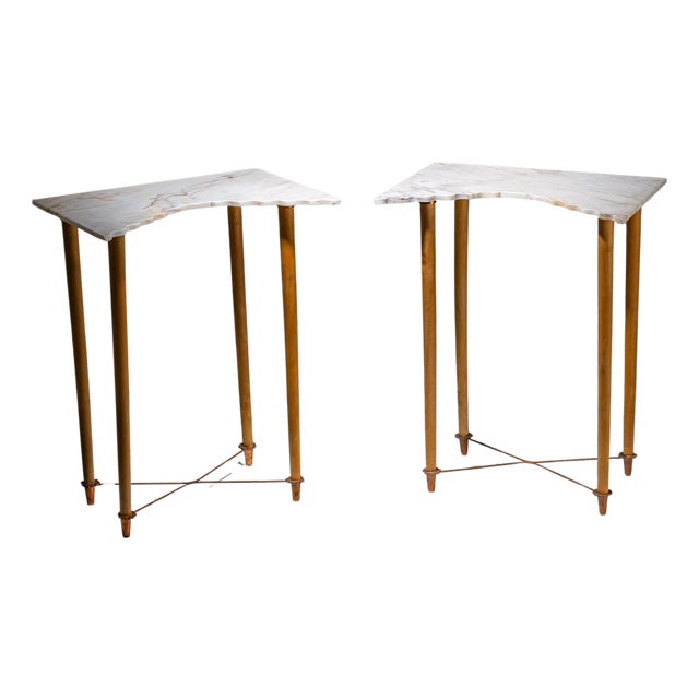 Mid 20th Century Pair of Wall Consoles with Marble Tops, attributed to Ugo la Pietra, Italy For Sale