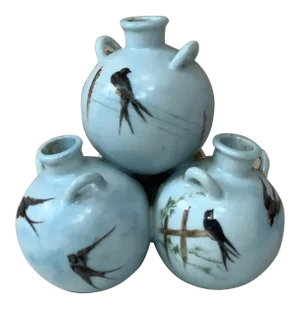 1900 French Swallow Motif Triple Vase