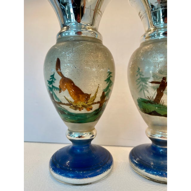 Pair of Mid 19th Century Antique Hunting Theme Mercury Glass Vases For Sale - Image 11 of 12