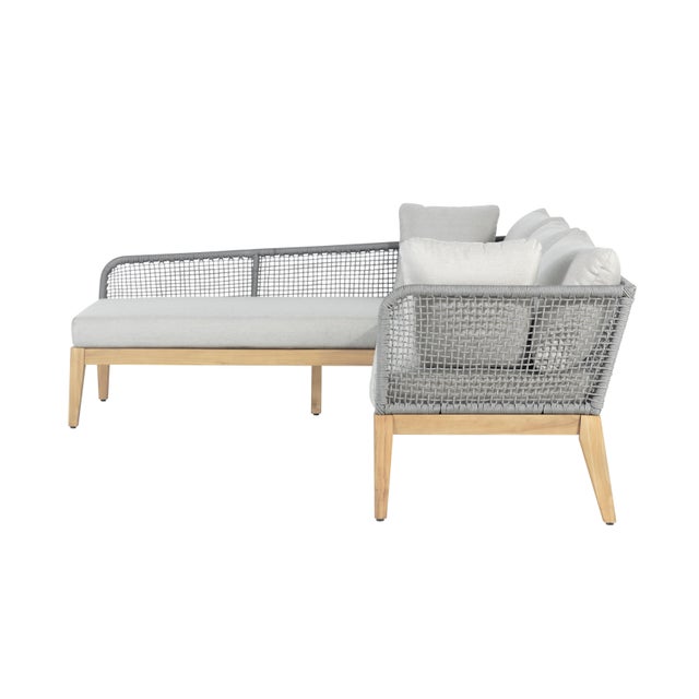 Cypress Teak Wood 2-Piece Left Arm Chaise Outdoor Sectional - Gray For Sale - Image 12 of 13