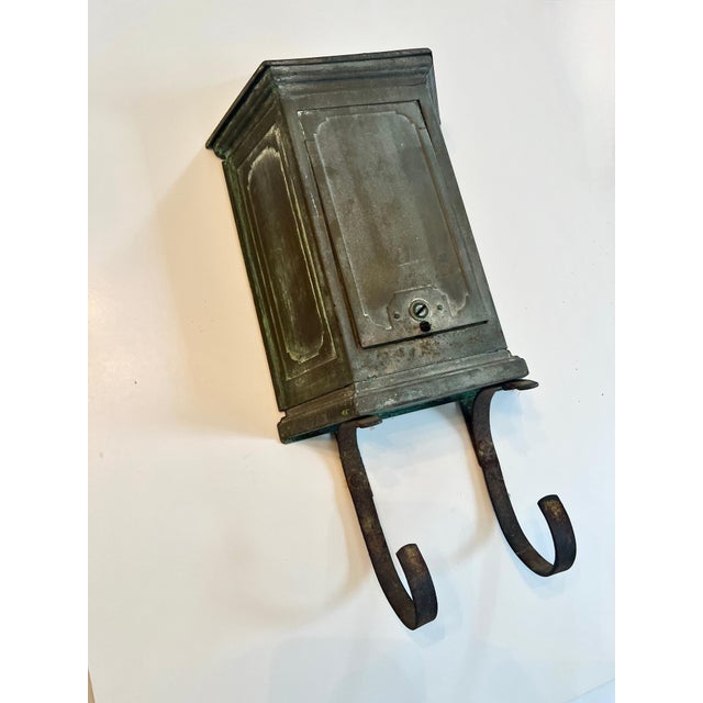 Traditional Patinated Wall Mount Metal Mail & Paper Box with Door For Sale - Image 3 of 7