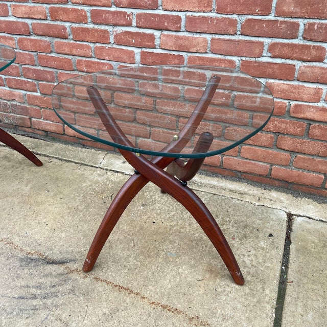 Mid 20th Century Pair of Mid Century Modern Forest Wilson Walnut and Glass Side Tables For Sale - Image 5 of 11