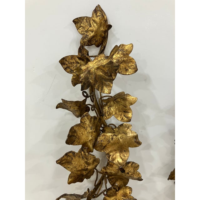 Italian Pair of Italian Tole Ivy Leaf Sconces For Sale - Image 3 of 5