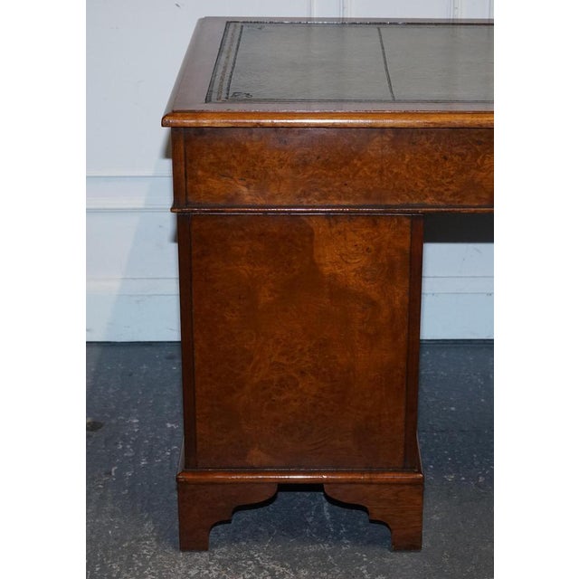 Wood Victorian Burr Walnut Hand Dyed Leather Pedestal Desk For Sale - Image 7 of 18