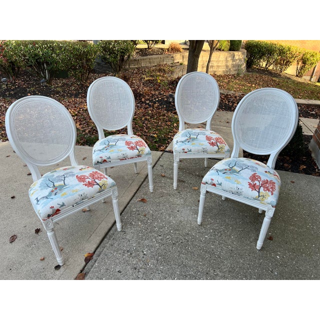 Restoration Hardware Cane French Fabric Cushion Dining Chairs Set of