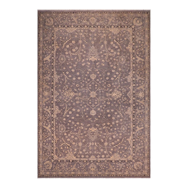 Oriental Ziegler Gray Beige Hand-Knotted Wool Rug - 9'9'' X 13'8'' For Sale