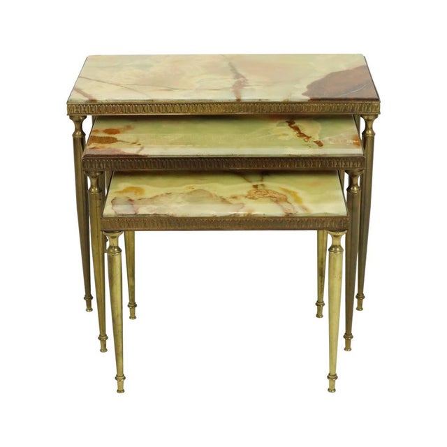 Baroque Nesting Tables in Onyx Marble and Copper, France, 1950s, Set of 3 For Sale - Image 3 of 15