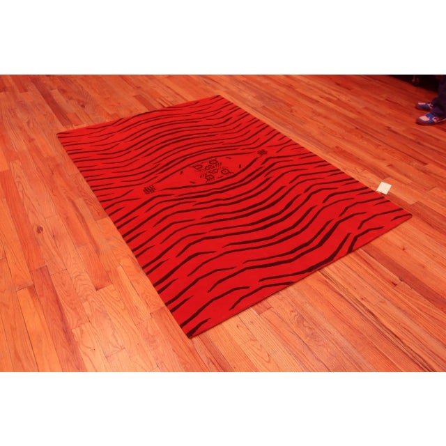 Red and Black Modern Tiger Rug For Sale In New York - Image 6 of 9