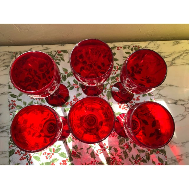 Ruby Red Vintage Ruby Red Handblown Glass Water Goblets Set of 6 For Sale - Image 8 of 12