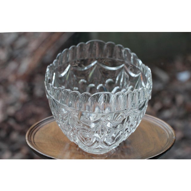 Large Vintage Pressed Glass Boat Shaped Bowl With Scalloped Edges