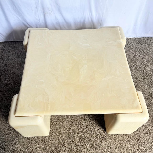 Postmodern Cast Faux Cream Marble Coffee Table For Sale - Image 4 of 10