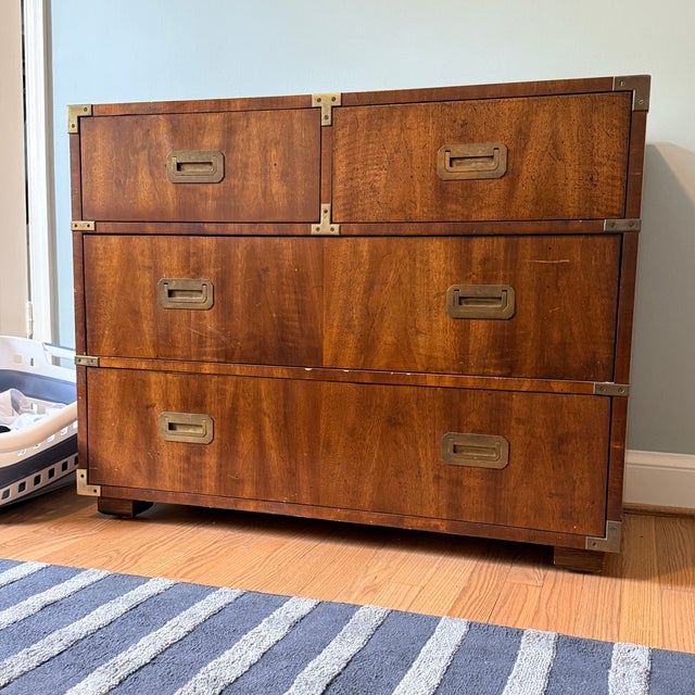Mid-Century Henredon 4 Drawer Campaign Dresser—two Available For Sale - Image 11 of 13