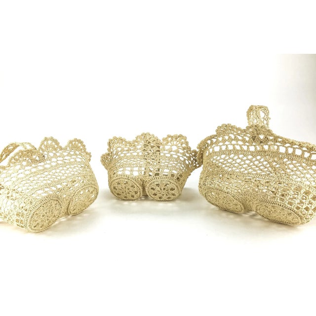 Vintage Artisan Hand Woven Stacking Baskets Miniature Set of 3 For Sale - Image 10 of 11