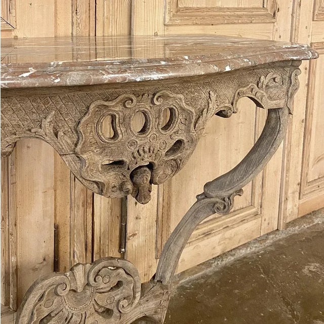 Greige 18th Century French Regence Marble Top Stripped Console For Sale - Image 8 of 12