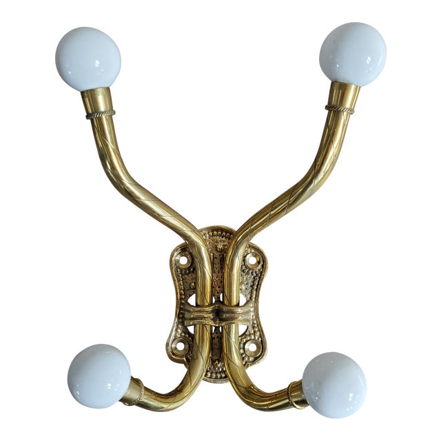 Double Arm Brass Coat Hook With Porcelain Knobs Chairish