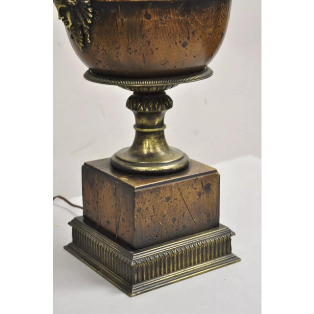Brown Vintage Frederick Cooper Italian Neoclassical Distressed Wood Urn Table Lamp For Sale - Image 8 of 12