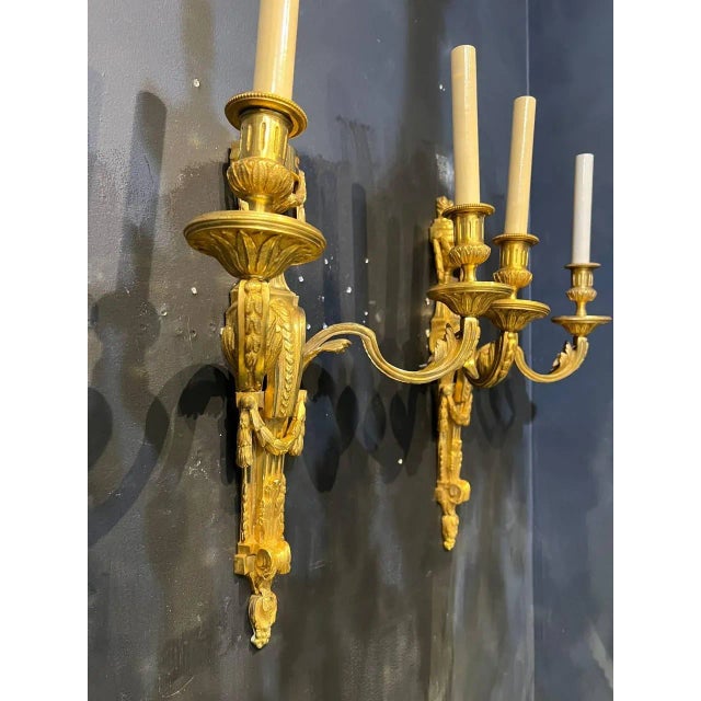 Edward F. Caldwell & Co. 1900's Caldwell Gilt Bronze Sconces With 2 Lights - Pair For Sale - Image 4 of 7