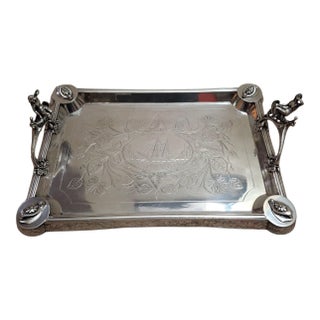 C. 1890 Middletown Silverplate Serving Tray W/Figural Handles For Sale