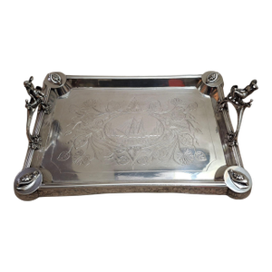 C. 1890 Middletown Silverplate Serving Tray W/Figural Handles